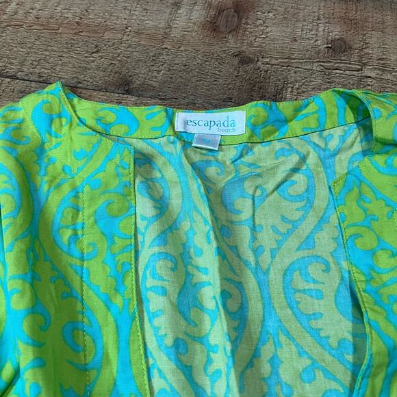 Escapada Beach | Women's Bright Green Blue Beach Cover Up Top Sz M - Picture 4 of 4